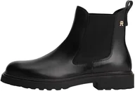 Kozaki damskie - Tommy Hilfiger Damskie TH LEATHER CLEATED CHELSEA FW0FW08766 niskie kozaki, czarne (czarne), 6, Czarny, 39 EU - miniaturka - grafika 1