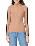 Swetry damskie - Morgan Pull col roulé bande couleur manche MENTOI Damski sweter sweter, Wielbłąd/czarny, XL - miniaturka - grafika 1