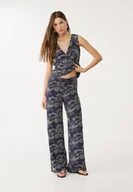 Spodnie damskie - Stradivarius Spodnie straight haftowane z lnem Morski 34 - miniaturka - grafika 1