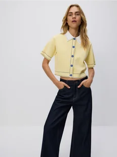 Reserved - Kardigan z ozdobnym kołnierzem - jasnożółty - Swetry damskie - miniaturka - grafika 1