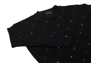 Swetry damskie - faina Damski sweter z dzianiny z wzorem w kratkę, czarny, rozmiar XS/S, czarny, XL - grafika 1