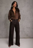 Spodnie damskie - Brązowe Jeansy High Waist Szerokie z Bawełną Azile - miniaturka - grafika 1