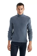 Koszulki męskie - DeFacto Męski sweter z dzianiny z długim rękawem, okrągły dekolt, slim fit dla mężczyzn, topy (niebieski, S), niebieski, S - miniaturka - grafika 1