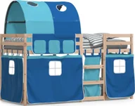 Łóżka dla dzieci i młodzieży - Łóżko piętrowe z zasłonkami, niebieskie, 90x190 cm, sosnowe - miniaturka - grafika 1