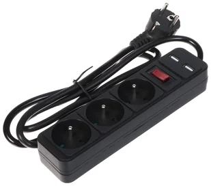 LISTWA ZASILAJĄCA PR-1.5M-3G-SW/USB/B (3 GNIAZDA + 2 USB) 1.3 m - Pozostałe akcesoria sieciowe - miniaturka - grafika 1