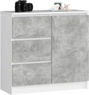 Komody - Fabryka Mebli Akord Komoda bezuchwytowa JERRY 80 cm nowoczesna 1 drzwi 3 szuflady 2 półki - biała beton - miniaturka - grafika 1