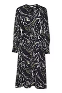 Sukienki - KAFFE Damska sukienka Midi Tie Waist Drukowane Długie rękawy, Czarny/Biały/Zielony Marbel Print, 38 - miniaturka - grafika 1