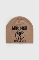 Czapki damskie - Moschino czapka wełniana kolor beżowy wełniana - miniaturka - grafika 1