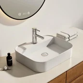 Umywalki - EMKE Umywalka ceramiczna 50x40x11 cm, Prostokątna Umywalka nablatowa z nawierconym otworem na baterię, brylantowa biel - miniaturka - grafika 1