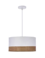 Lampy sufitowe - Lampa wisząca Porto z abażurem, boho, biała, dębowa - miniaturka - grafika 1