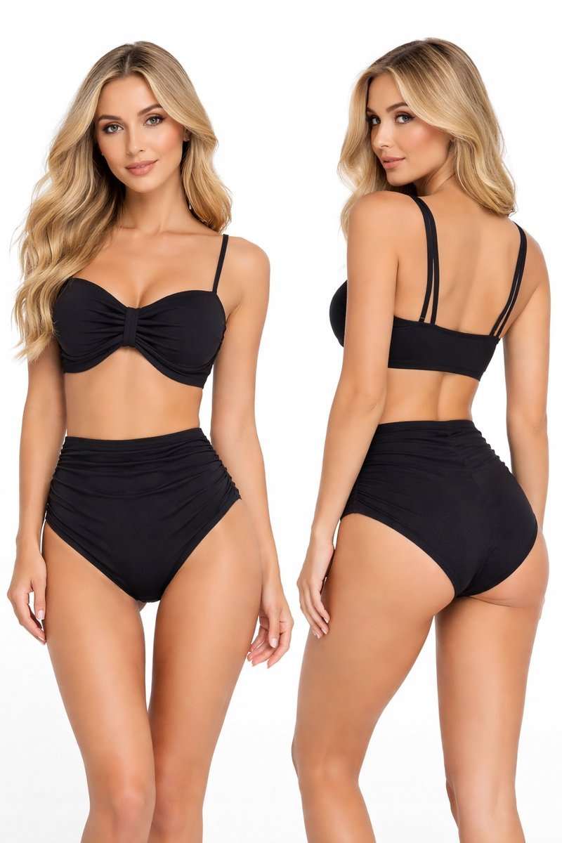CZARNY STRÓJ KĄPIELOWY DAMSKI MODELUJĄCY, WYSOKI STAN, STYLOWE BIKINI