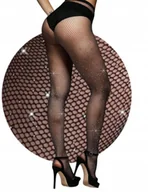 Rajstopy - SIZE PLUS Rajstopy czarne kabaretki z cyrkoniami kryształami małe oczka 5/6 - miniaturka - grafika 1