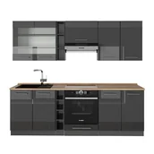 Meble kuchenne - Vicco Zabudowa kuchenna Fame-Line, Antracyt wysoki połysk, 235 cm , BP Dąb - miniaturka - grafika 1