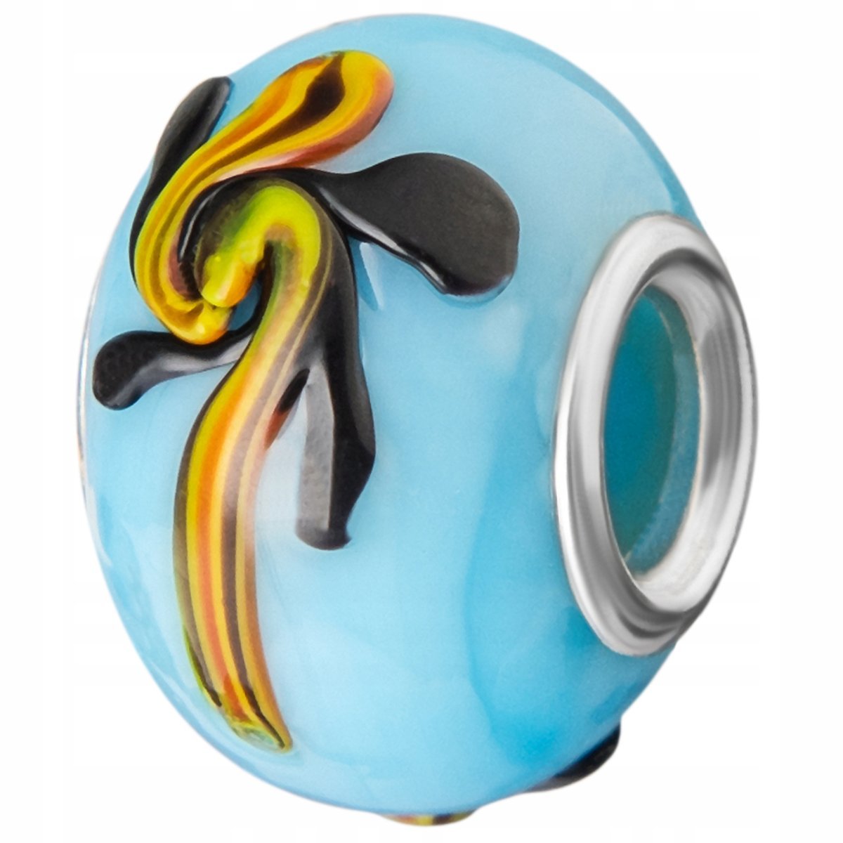 Charms Srebrny Błękitny Koralik Szkło Czarny i Brązowy Wąż SREBRO 925