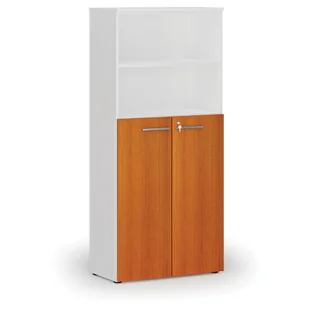 Szafa biurowa kombinowana PRIMO WHITE, drzwi na 3 poziomach, 1781 x 800 x 420 mm, biały/wiśnia - Szafy biurowe - miniaturka - grafika 1