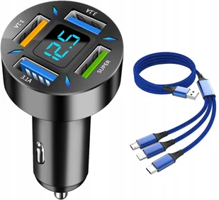 Szybka Ładowarka Samochodowa 4Xusb 7A (3Xqc) Mocna 66W Szybki Kabel 3W1 - Ładowarki samochodowe - miniaturka - grafika 1