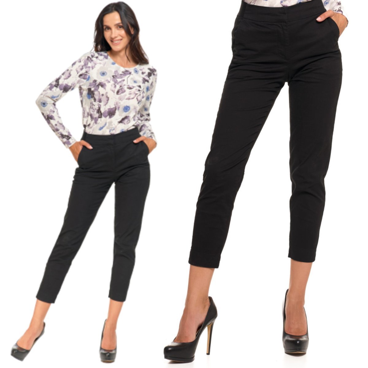 SPODNIE DAMSKIE CHINOSY BAWEŁNIANE Z GUMKĄ W PASIE ELEGANCKIE MORAJ 36