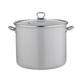 Garnki - Garnek emaliowany wysoki gładki szary z pokrywką 28 cm 14 l - miniaturka - grafika 1