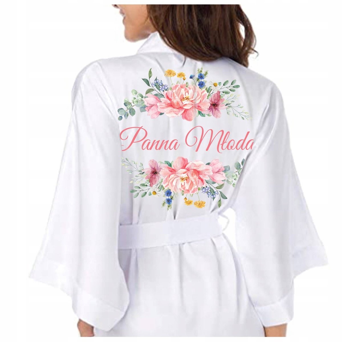 Szlafrok damski satynowy z napisem Panna Młoda - L