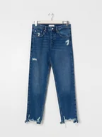 Spodnie damskie - Sinsay Jeansy straight leg z przetarciami rozmiar 36 - miniaturka - grafika 1