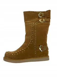 Brązowe zamszowe kozaki płaskie ALBA 38,5 - Kozaki damskie - miniaturka - grafika 1