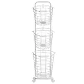 Pojemniki łazienkowe - Beliani Stojak z 3 koszami na kółkach metalowy biały AYAPAL - miniaturka - grafika 1