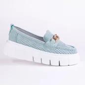 Mokasyny damskie - Mokasyny damskie ażurowe GOODIN GD-FT-127 skóra zamsz ażurek lekkie mięta41 - miniaturka - grafika 1
