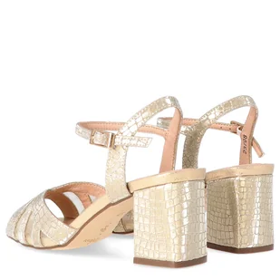 Zdobione sandały na słupku - MENBUR 23708 ZŁOTE - Czółenka - miniaturka - grafika 12