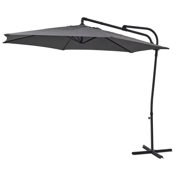 Solidny Parasol Ogrodowy Szary Duży Składany Na Wysięgniku 300cm Z Korbka