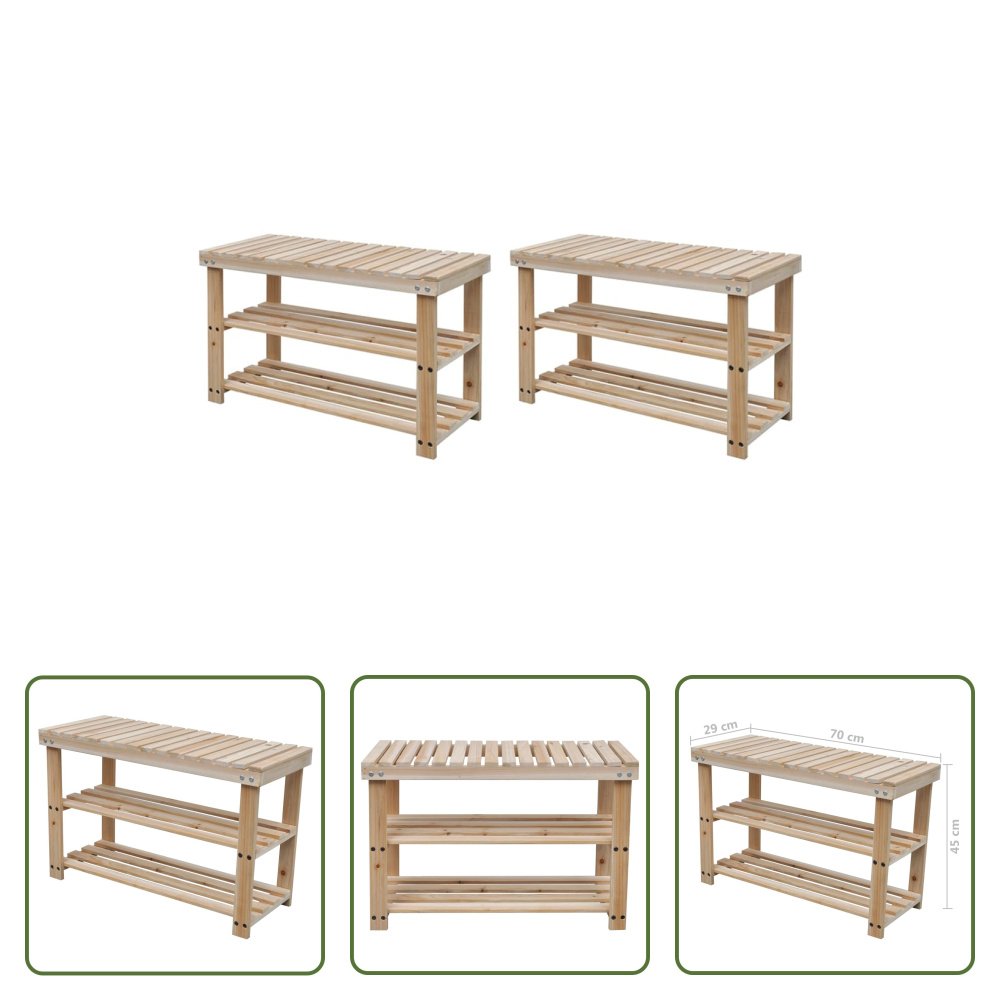 Ławka na buty 2 w 1 The Living Store 2 szt. Lite drewno jodłowe