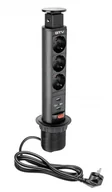 Przedłużacze i rozgałęźniki - GTV Gniazdo meblowe nablatowe wpuszczane AE-BPW3S60U-20 60mm 3 x schuko 2 xusb 21A 5V czarne - miniaturka - grafika 1