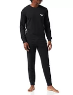 Bluzy męskie - Emporio Armani Męska bluza ze stretchem Terry Loungewear + spodnie z mankietami, czarny, XL - miniaturka - grafika 1