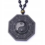 Naszyjniki - Masywny naszyjnik Yin i yang, bagua z obsydianu, styl Tai Chi - miniaturka - grafika 1