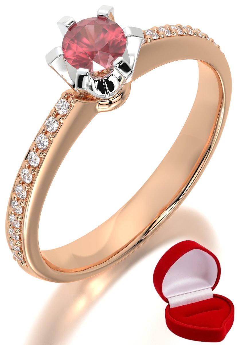 ZŁOTY PIERŚCIONEK ZARĘCZYNOWY 585 14k RUBIN 0,24 ct RÓŻOWE ZŁOTO R14