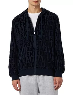 Emporio Armani Męska bluza z zamkiem żakardowym Bold Logo Chenille, Marine Jacquard, M - Bluzy męskie - miniaturka - grafika 1