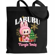 Torby i wózki na zakupy - Torba EKO Czarna Shopper RÓŻOWE *IMIĘ* Prezent Święta Mikołajki Wz - miniaturka - grafika 1