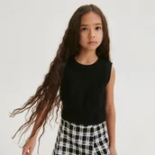 Swetry dla dziewczynek - Reserved - Dzianinowy top - Czarny - miniaturka - grafika 1