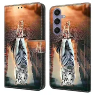 Portfele - Do Samsung Galaxy S25 Etui Magnetyczne Zapięcie Wzór 3D Skórzany Pokrowiec na Portfel Telefon - Kot i Tygrys Wielobarwny Cat and Tiger - miniaturka - grafika 1