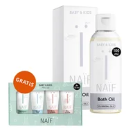Kosmetyki kąpielowe dla dzieci - Naif Baby & Kids, pielęgnujący olejek do kąpieli dla dzieci i niemowląt od 1 dnia życia, 100 ml + zestaw mini Naif Baby&Kids, 4 x 15 ml gratis - miniaturka - grafika 1