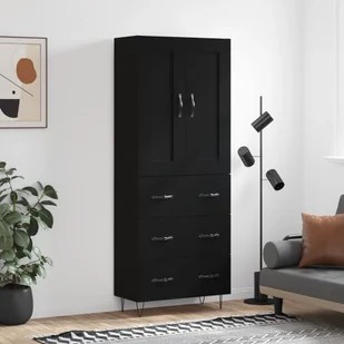 vidaXL Witrynka, czarna, 69,5x34x180 cm, materiał drewnopochodny - Witryny - miniaturka - grafika 1