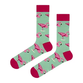 Skarpetki męskie - Skarpety kolorowe seledynowe w różowe flamingi EM 22 - EM Men's Accessories - grafika 1