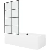 Wanny - Mexen Cube wanna prostokątna 180 x 80 cm z obudową i parawanem 1-skrzydłowym 90 cm, czarny wzór - miniaturka - grafika 1