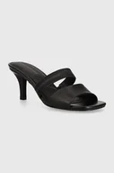 Klapki i japonki damskie - Tommy Hilfiger klapki SPORTY LEATHER MULE damskie kolor czarny na słupku FW0FW07640 - miniaturka - grafika 1