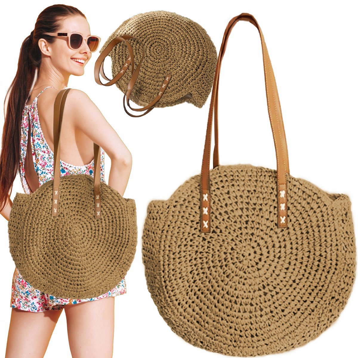 TORBA PLAŻOWA BOHO SŁOMIANA MIEJSKA SHOPPERKA NA PLAŻĘ NA ZAKUPY DUŻA
