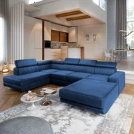 Pościel - Masseno Narożnik SIENA L-S z funkcją spania i pojemnikiem na pościel Kształt U, Rozkładana sofa, Rogówka - Niebieski, MONOLITH 77 - miniaturka - grafika 1