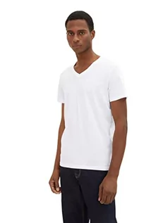 Koszulki męskie - T-shirt męski TOM TAILOR Basic z dekoltem w szpic, 20000-Biały, XXXL - grafika 1