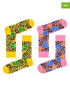 Skarpetki męskie - Happy Socks Skarpety (2 pary) "Leopard" w kolorze jasnoróżowo-żółtym - miniaturka - grafika 1