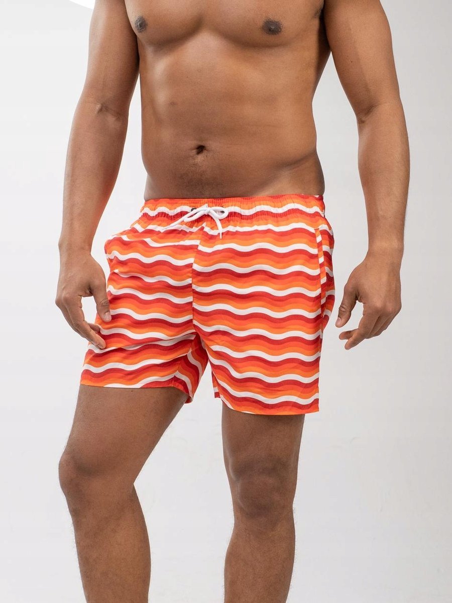 Spodenki Kąpielowe Do Pływania Męskie Szorty Pomarańczowe Mystars Fale L