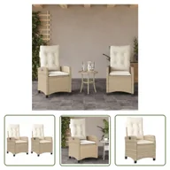 Fotele i krzesła ogrodowe - The Living Store Rozkładane fotele ogrodowe 2 szt. - poduszki - beżowy rattan PE - Krzesło Ogrodowe - miniaturka - grafika 1