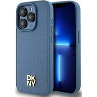 Etui i futerały do telefonów - Oryginalne Etui APPLE IPHONE 15 PRO DKNY Hardcase Leather Monogram Pattern Metal Logo MagSafe (DKHMP15LPSHRPSB) niebieskie - miniaturka - grafika 1